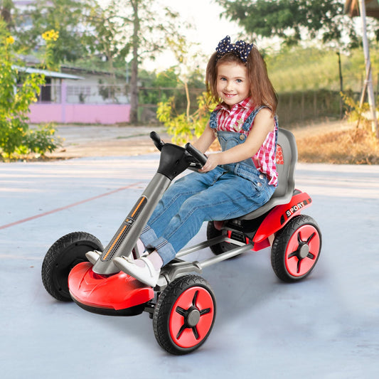 Pedal Powered 4-Wheel Toy Car with Adjustable Steering Wheel and Seat, Red - Gallery Canada