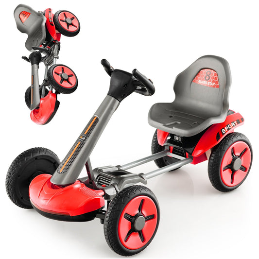 Pedal Powered 4-Wheel Toy Car with Adjustable Steering Wheel and Seat, Red - Gallery Canada