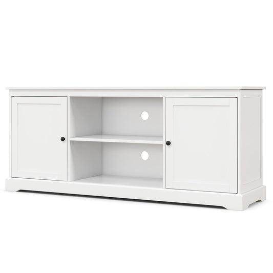 58 Inch TV Stand with 2 Cabinets and Adjustable Shelves for TVs up to 65 Inch, White - Gallery Canada