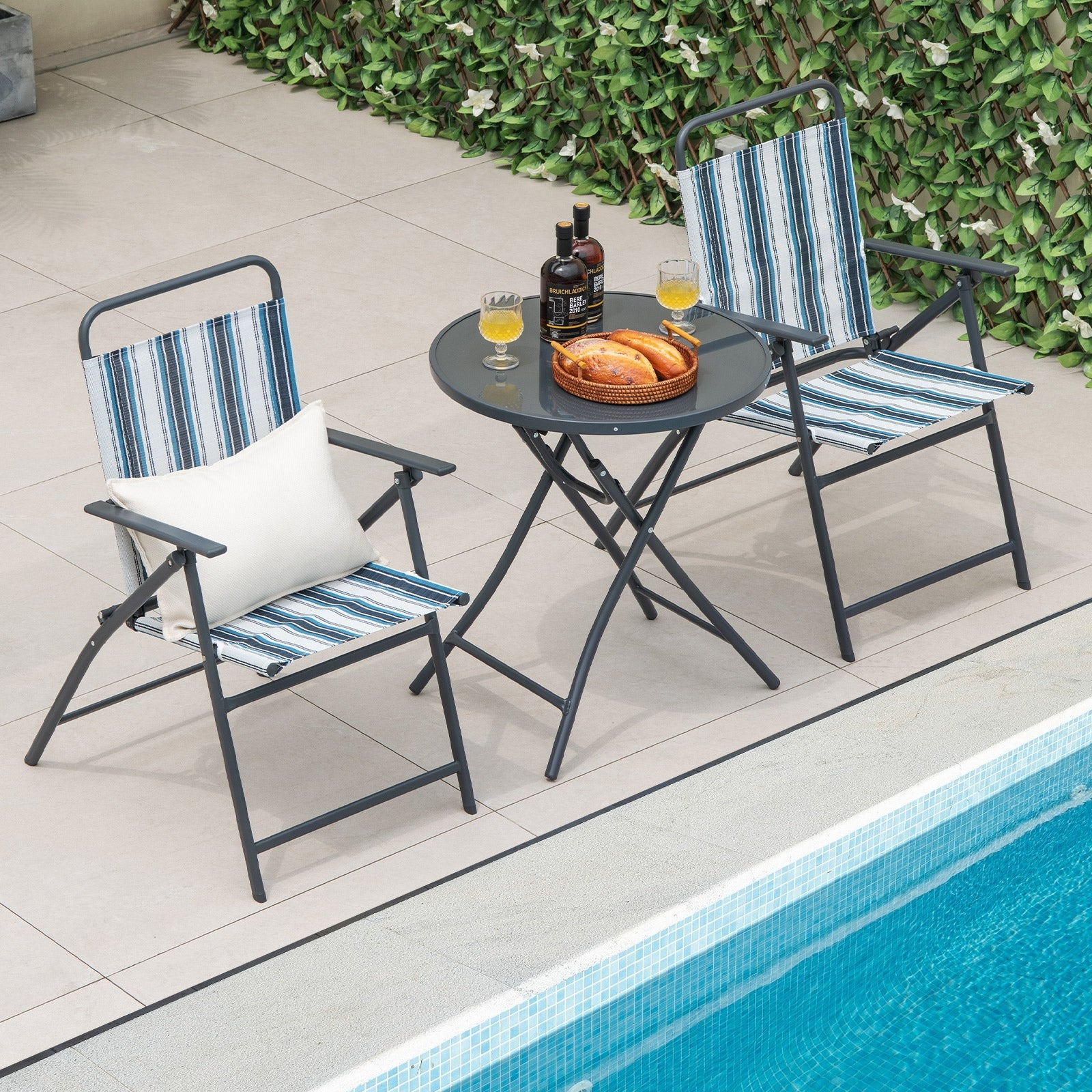 3 Pieces Outdoor Folding Chair Set Portable Folding Chair Set, Blue Patio Furniture Sets at Gallery Canada