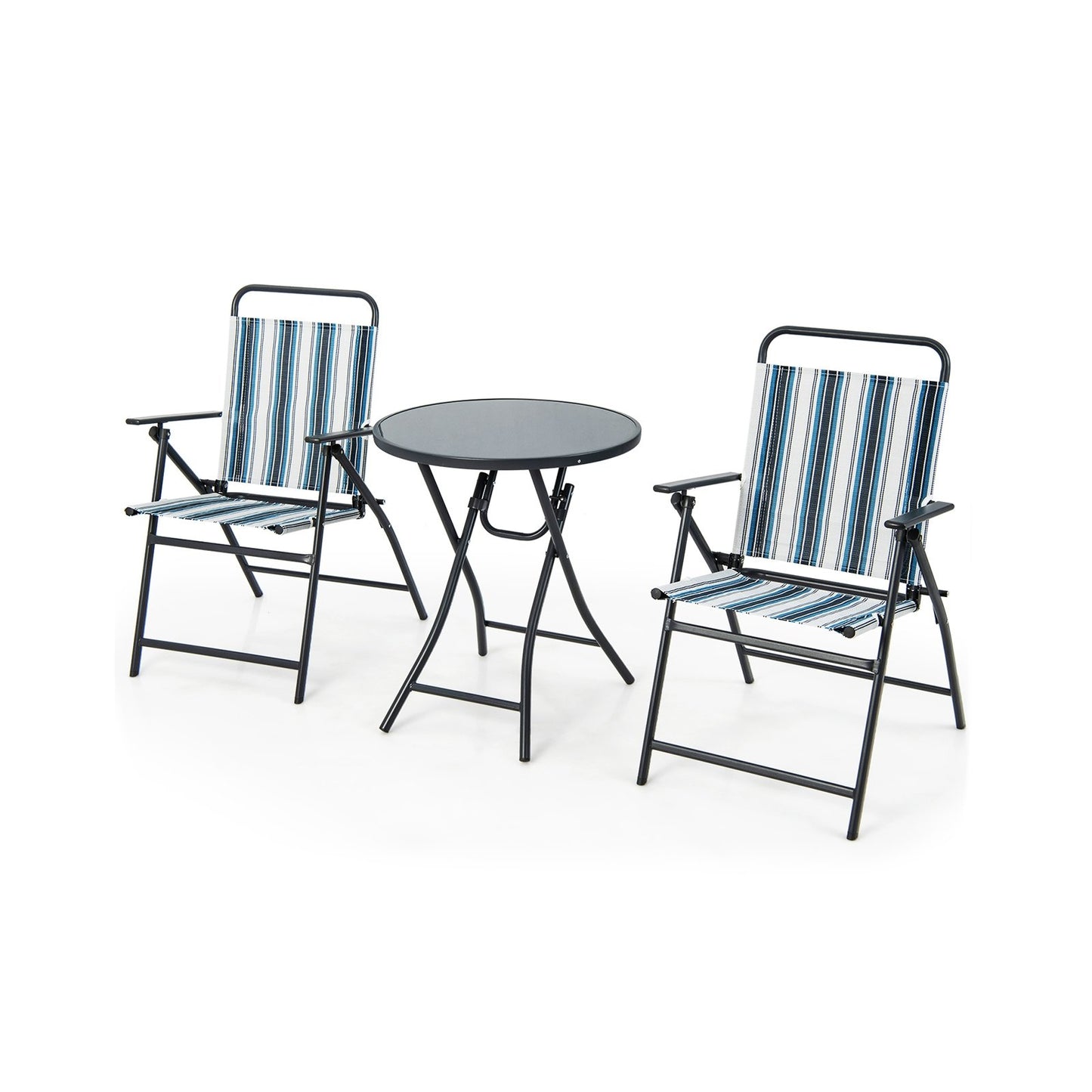 3 Pieces Outdoor Folding Chair Set Portable Folding Chair Set, Blue - Gallery Canada