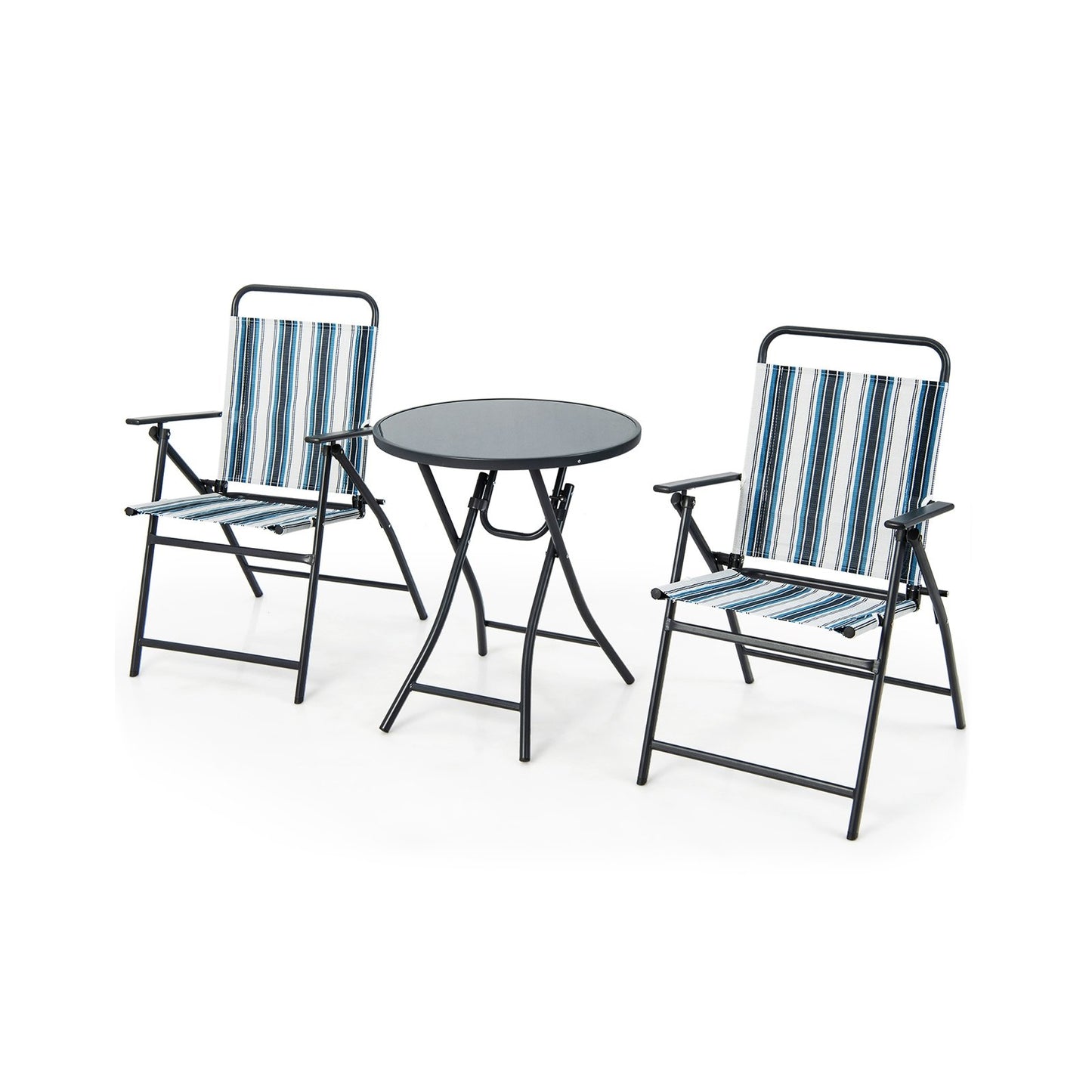 3 Pieces Outdoor Folding Chair Set Portable Folding Chair Set, Blue Patio Furniture Sets at Gallery Canada