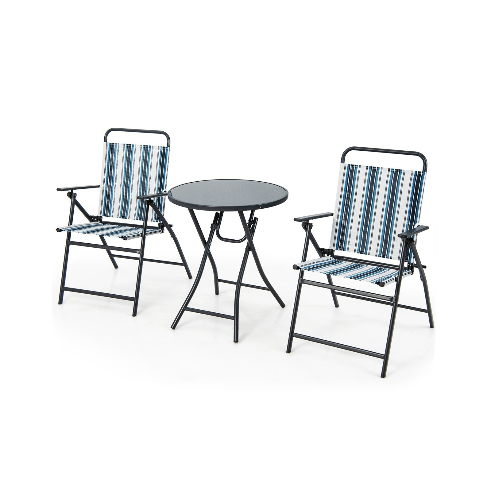 3 Pieces Outdoor Folding Chair Set Portable Folding Chair Set, Blue Patio Furniture Sets Blue at Gallery Canada