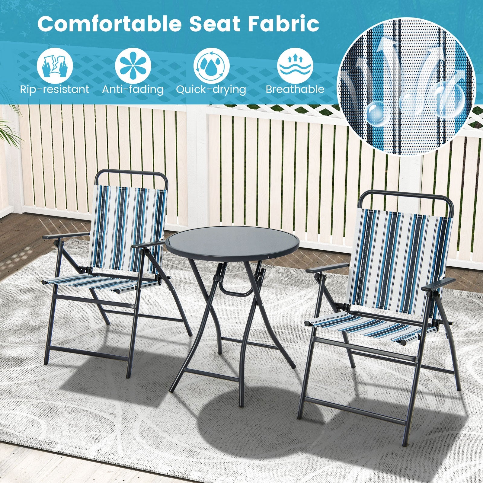 3 Pieces Outdoor Folding Chair Set Portable Folding Chair Set, Blue Patio Furniture Sets at Gallery Canada