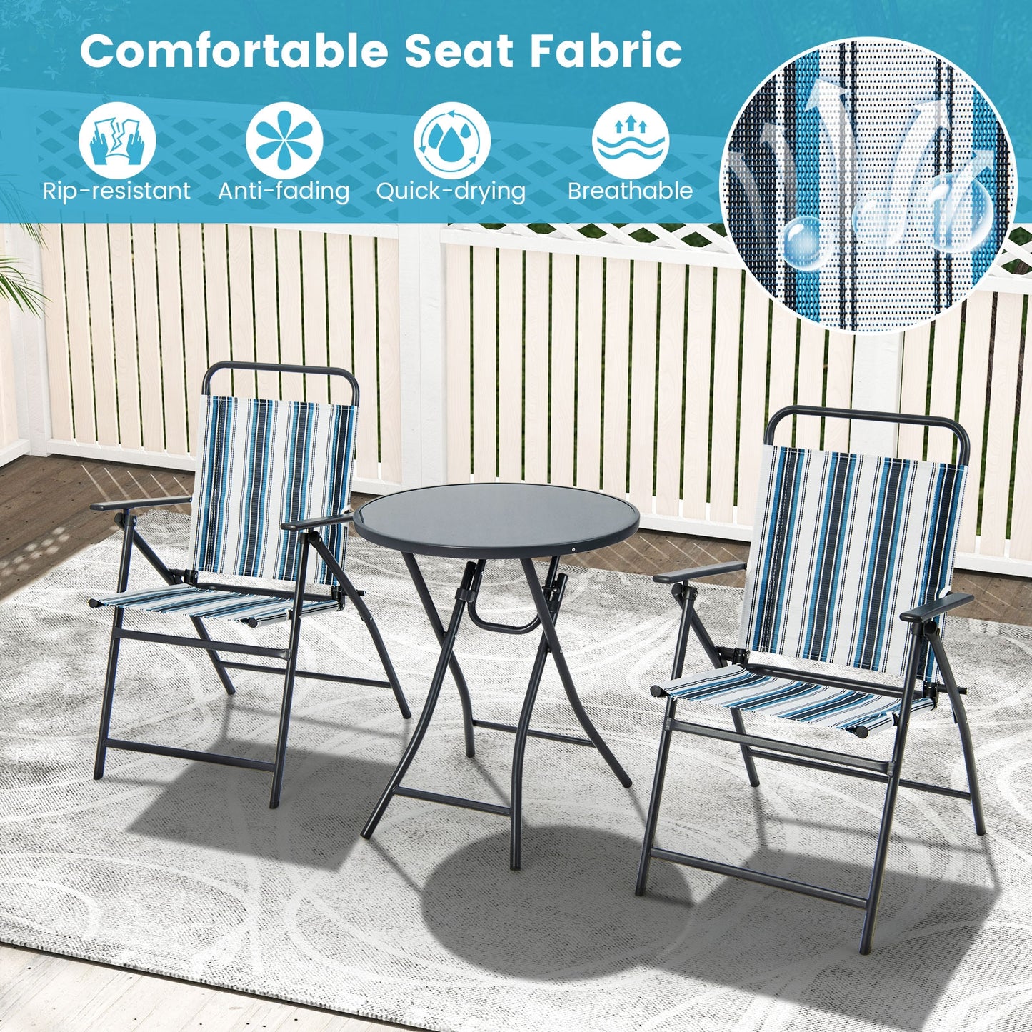 3 Pieces Outdoor Folding Chair Set Portable Folding Chair Set, Blue Patio Furniture Sets at Gallery Canada