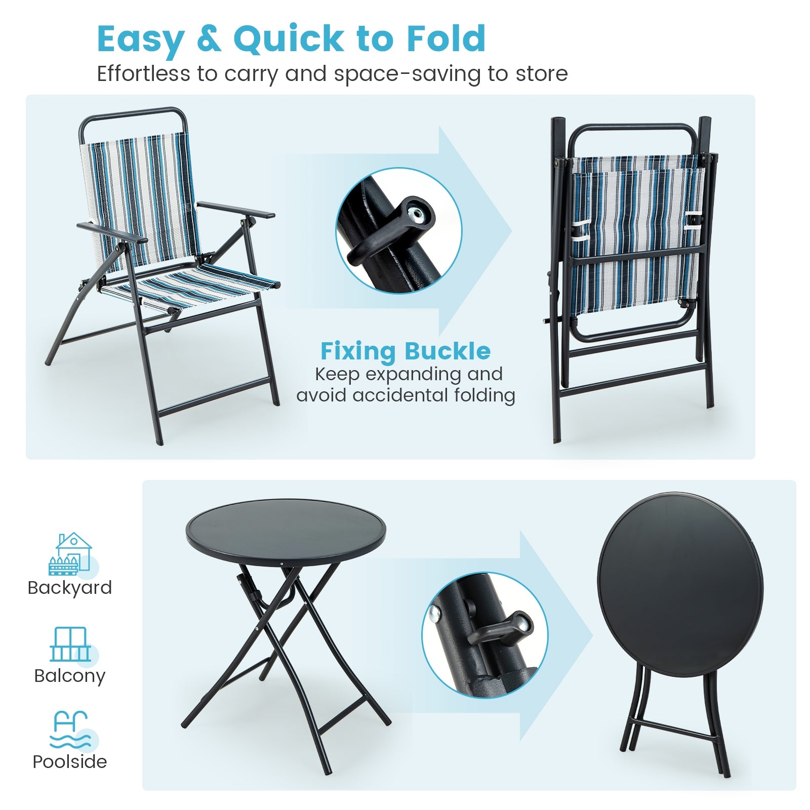 3 Pieces Outdoor Folding Chair Set Portable Folding Chair Set, Blue Patio Furniture Sets at Gallery Canada