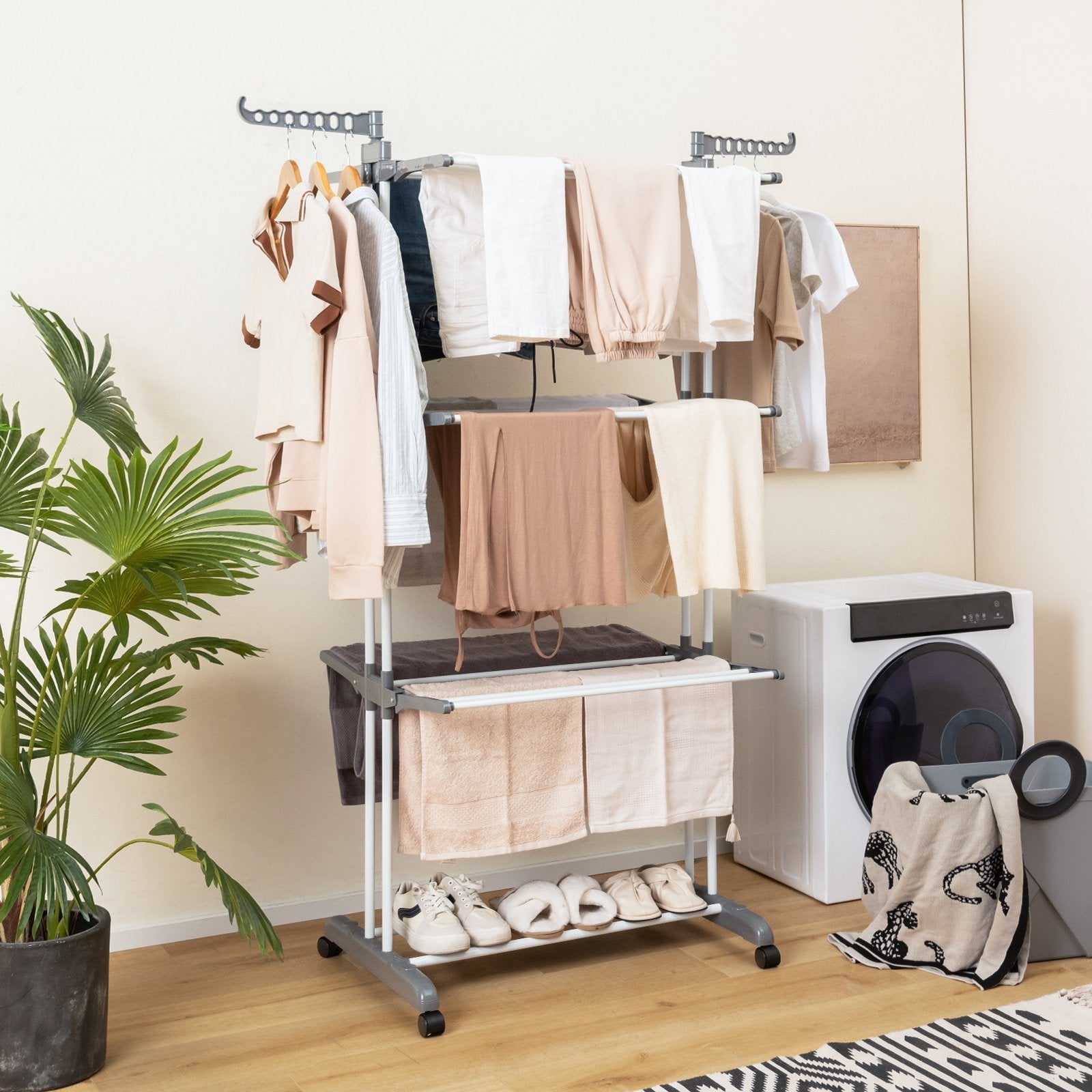 4-tier Clothes Drying Rack with Rotatable Side Wings and Collapsible Shelves, Gray - Gallery Canada
