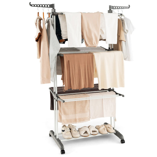 4-tier Clothes Drying Rack with Rotatable Side Wings and Collapsible Shelves, Gray