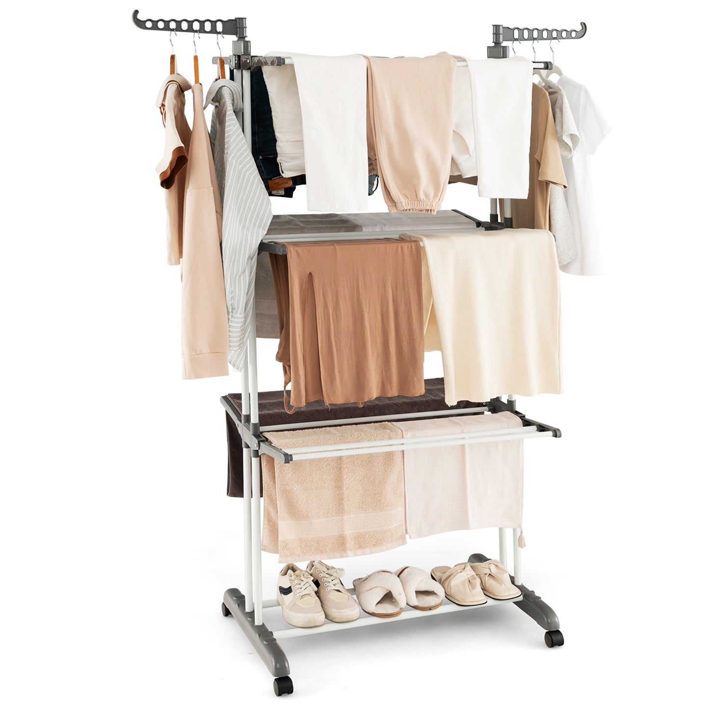 4-tier Clothes Drying Rack with Rotatable Side Wings and Collapsible Shelves, Gray Drying Racks Gray at Gallery Canada