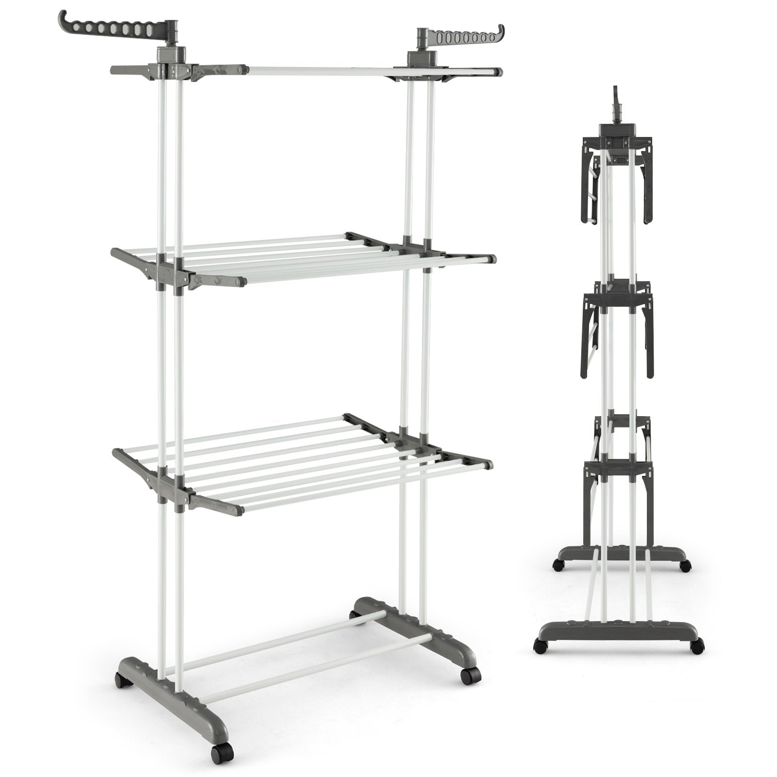4-tier Clothes Drying Rack with Rotatable Side Wings and Collapsible Shelves, Gray - Gallery Canada