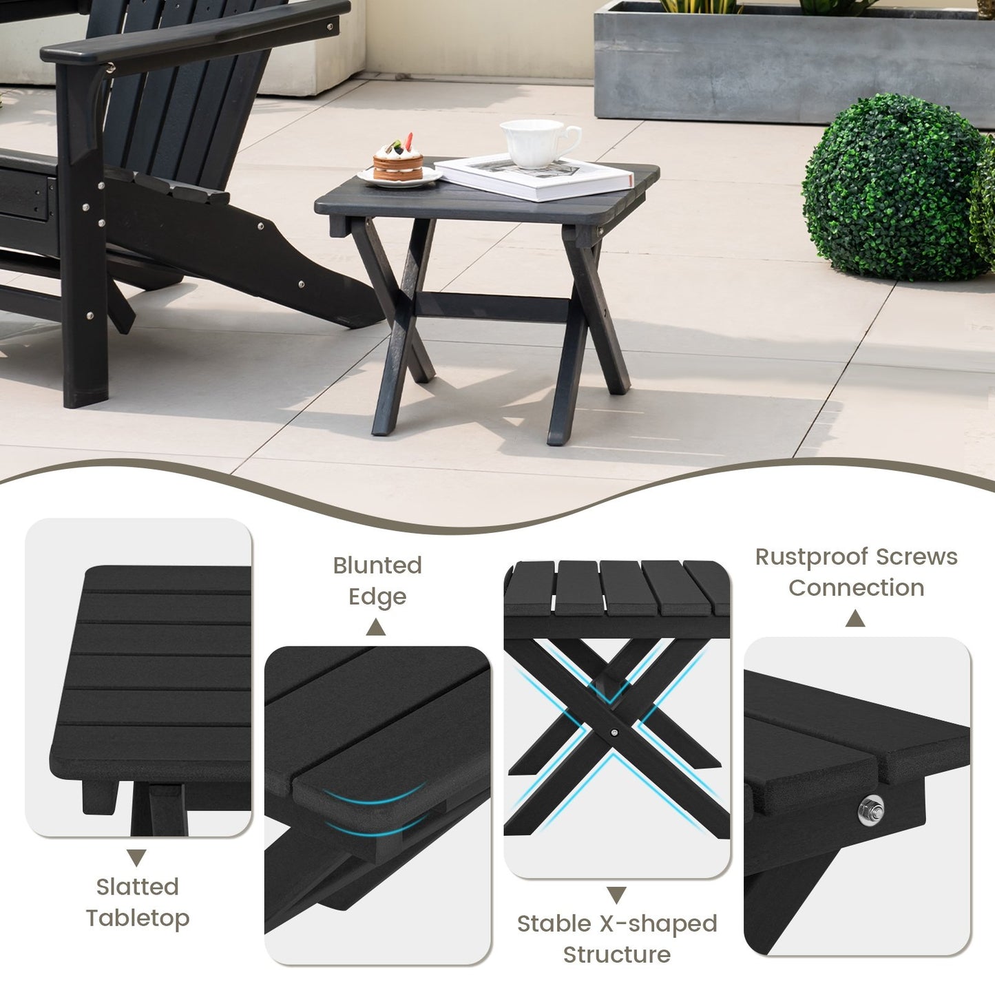 Outdoor Folding Side Table Foldable Weather-Resistant HDPE Adirondack Table, Black - Gallery Canada