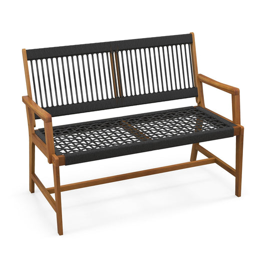 Outdoor Acacia Wood Bench with Backrest and Armrests - Gallery Canada