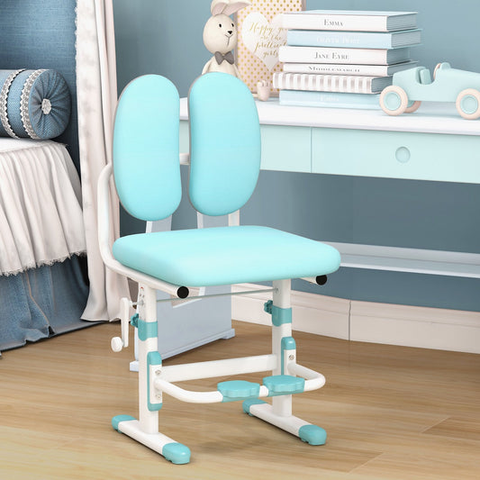 Ergonomic Height-adjustable Kids Study Chair with Double Back Support, Blue - Gallery Canada