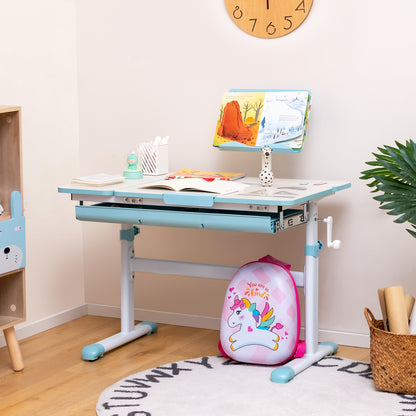 Height-Adjustable Kids Desk with Tilt Desktop and Book Stand, Blue Kids Table & Chair Sets at Gallery Canada