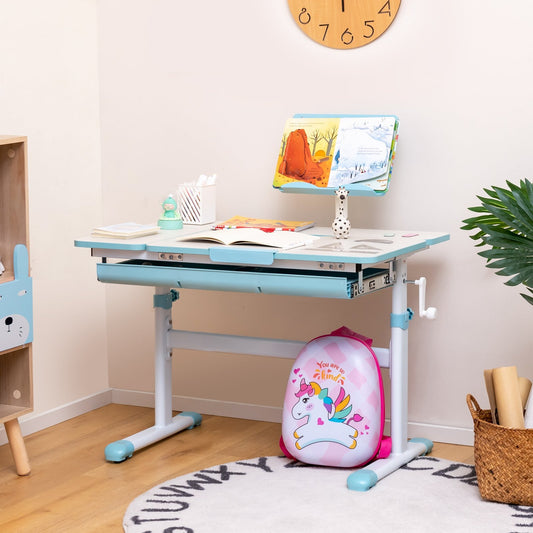 Height-Adjustable Kids Desk with Tilt Desktop and Book Stand, Blue - Gallery Canada