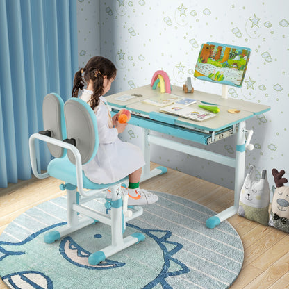 Height-Adjustable Kids Desk with Tilt Desktop and Book Stand, Blue Kids Table & Chair Sets at Gallery Canada