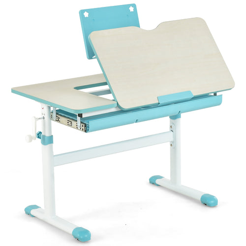 Height-Adjustable Kids Desk with Tilt Desktop and Book Stand, Blue