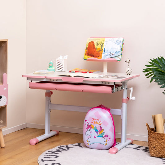 Height-Adjustable Kids Desk with Tilt Desktop and Book Stand, Pink - Gallery Canada
