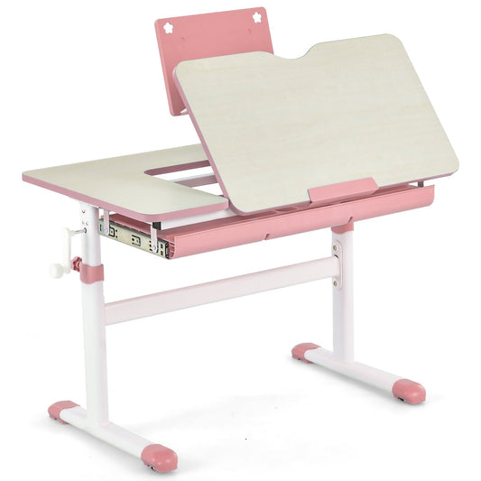 Height-Adjustable Kids Desk with Tilt Desktop and Book Stand, Pink