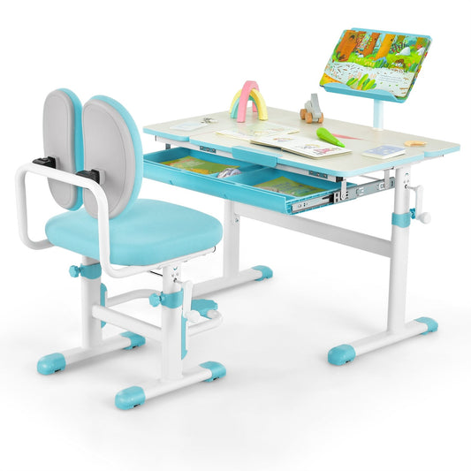 Height-Adjustable Kid's Study Desk and Chair Set, Blue - Gallery Canada