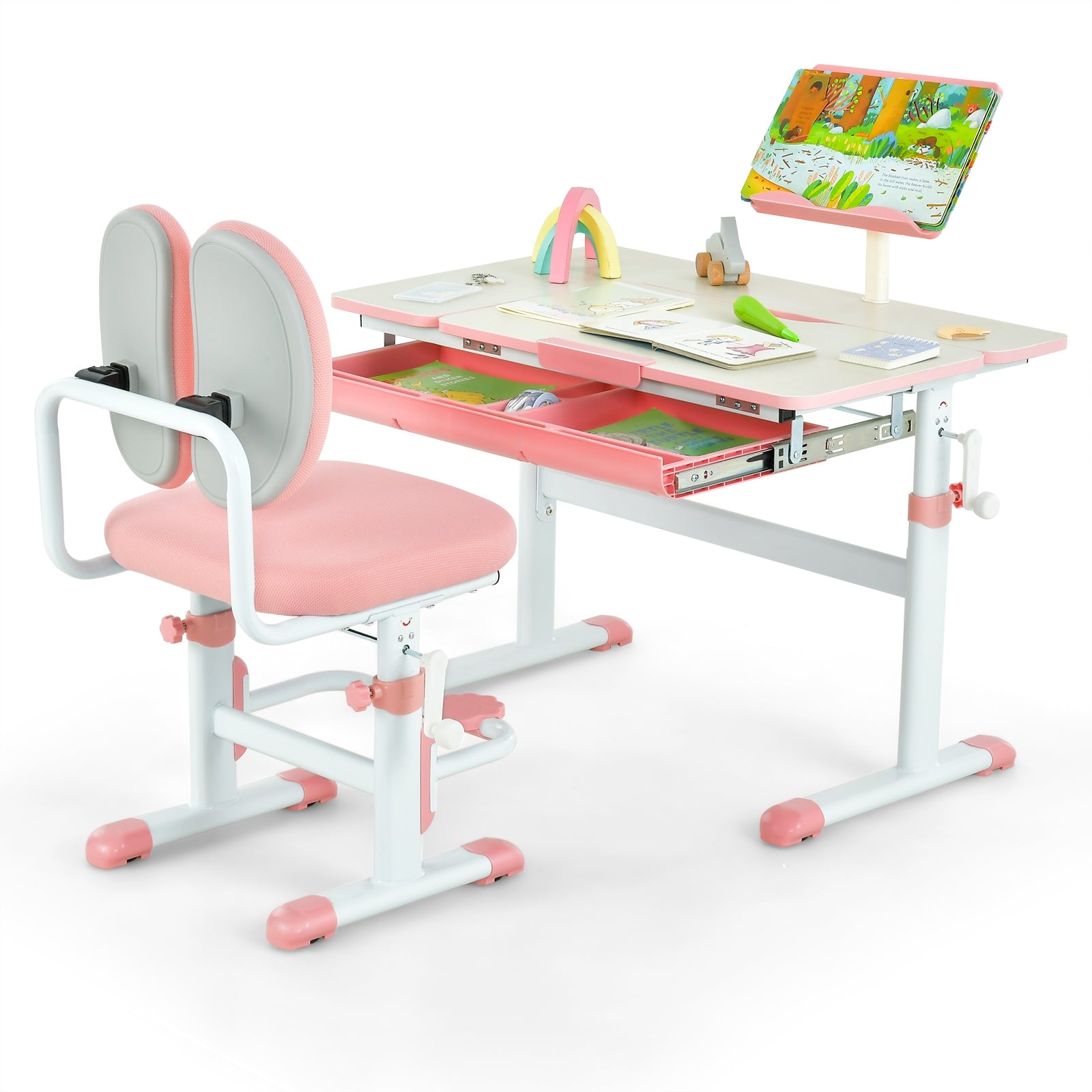 Height-Adjustable Kids Study Desk And Chair Set, Pink Kids Table & Chair Sets Pink at Gallery Canada