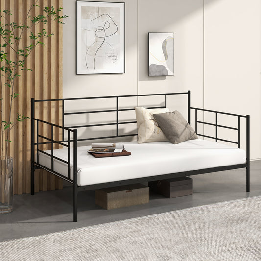 Twin Size Metal Daybed Sofa Bed Frame with Armrests and Backrest, Black Simple Bed Frame Black at Gallery Canada