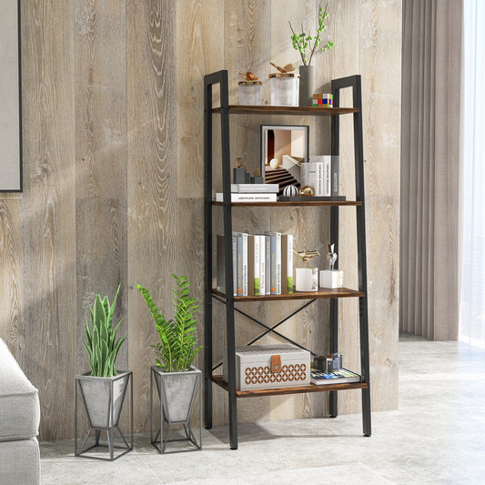 4-Tier Bookshelf with Metal Frame and Adjustable Foot Pads, Rustic Brown - Gallery Canada