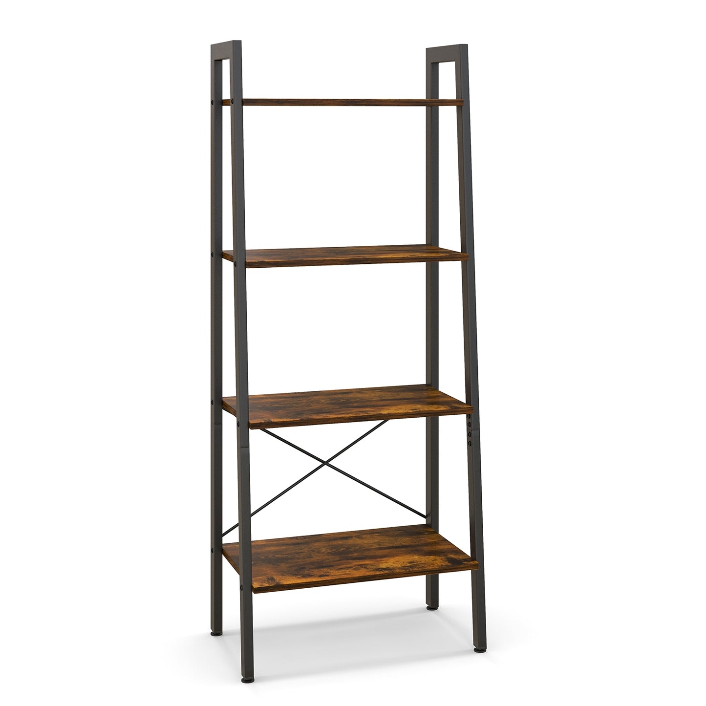 4-Tier Bookshelf with Metal Frame and Adjustable Foot Pads, Rustic Brown Bookcases Rustic Brown at Gallery Canada