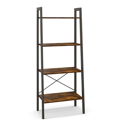 4-Tier Bookshelf with Metal Frame and Adjustable Foot Pads, Rustic Brown Bookcases Rustic Brown at Gallery Canada
