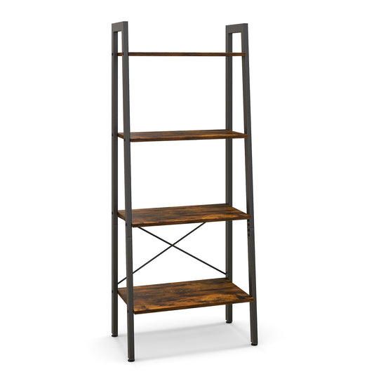 4-Tier Bookshelf with Metal Frame and Adjustable Foot Pads, Rustic Brown Bookcases Rustic Brown at Gallery Canada