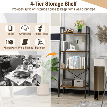 4-Tier Bookshelf, Metal Frame, Adjustable Foot Pads, Rustic Brown Bookcases at Gallery Canada