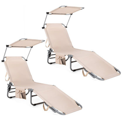 Set of 2 Portable Reclining Chair with 5 Adjustable Positions, Beige