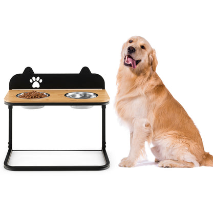 Dog Bowl Stand with 2 Stainless Steel Food Water Bowls Dog Supplies Black, Natural at Gallery Canada