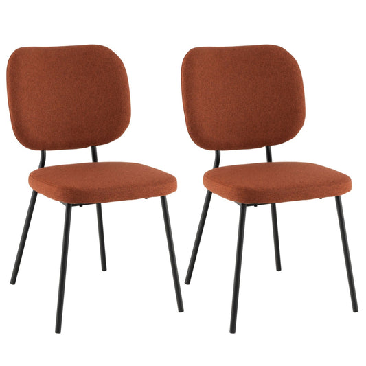 Set of 2 Modern Armless Dining Chairs with Linen Fabric, Orange