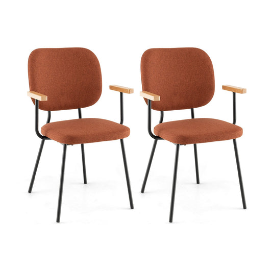 Set of 2 Modern Fabric Dining Chairs with Armrest and Curved Backrest, Orange