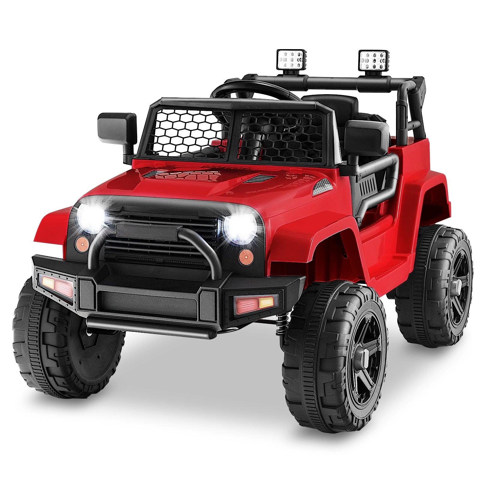 12V Kids Ride On Truck with Remote Control and Headlights, Red Powered Ride On Toys Red at Gallery Canada