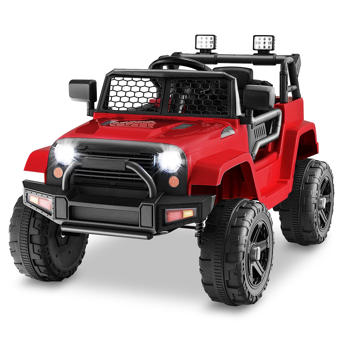 12V Kids Ride On Truck with Remote Control and Headlights, Red Powered Ride On Toys Red at Gallery Canada