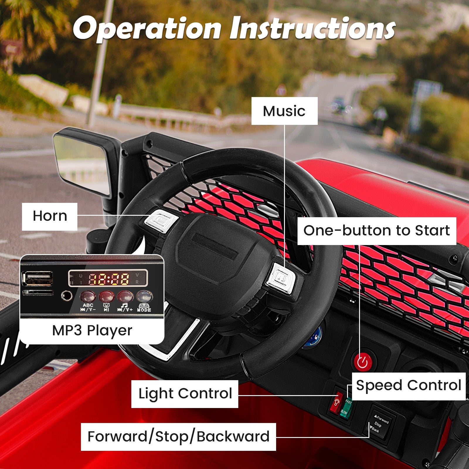 12V Kids Ride On Truck with Remote Control and Headlights, Red Powered Ride On Toys at Gallery Canada