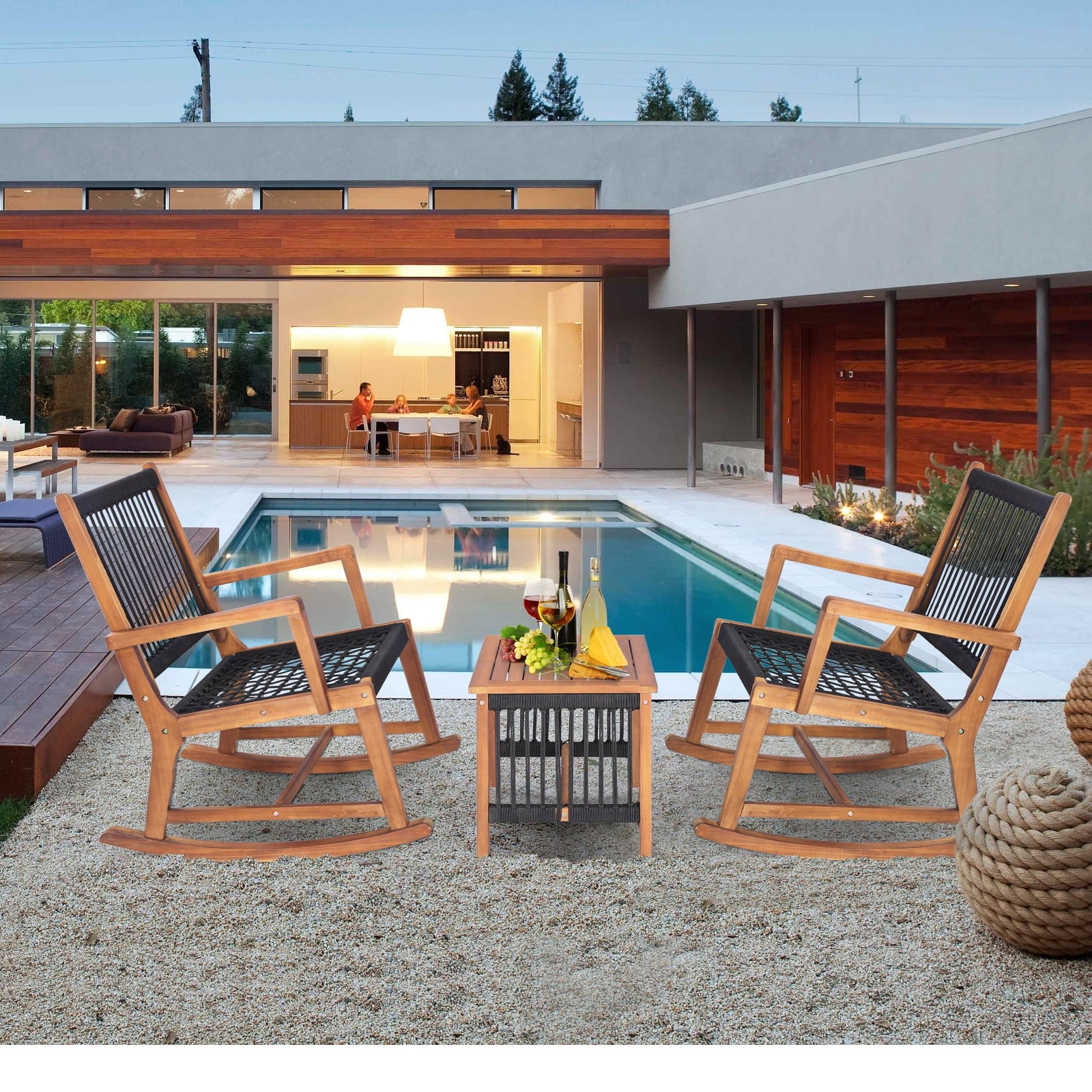 3 Pieces Acacia Wood Rocking Bistro Set Patio Conversation Sets at Gallery Canada