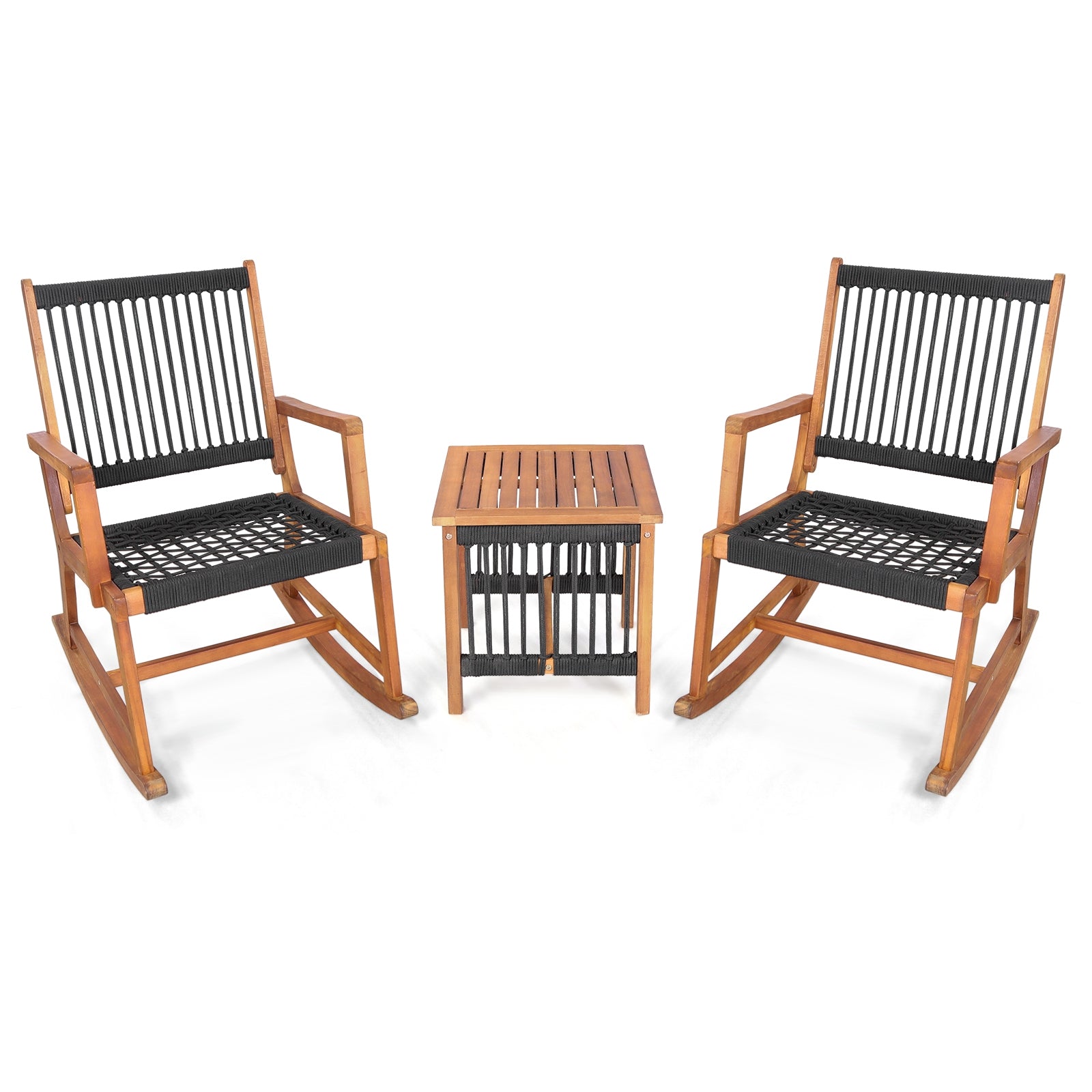3 Pieces Acacia Wood Rocking Bistro Set Patio Conversation Sets Black, Natural at Gallery Canada