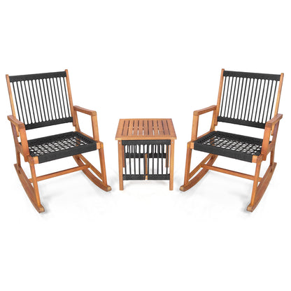 3 Pieces Acacia Wood Rocking Bistro Set Patio Conversation Sets Black, Natural at Gallery Canada