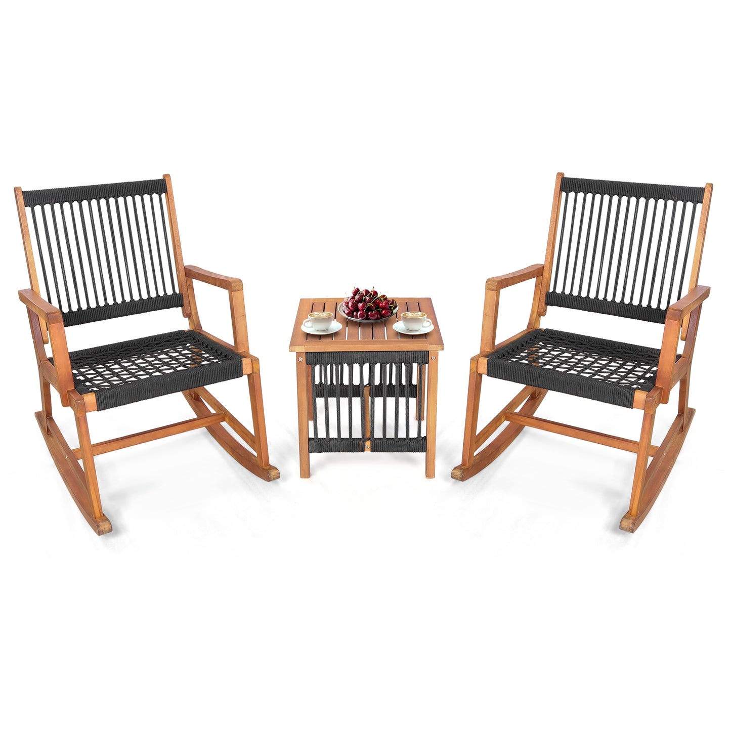 3 Pieces Acacia Wood Rocking Bistro Set Patio Conversation Sets at Gallery Canada