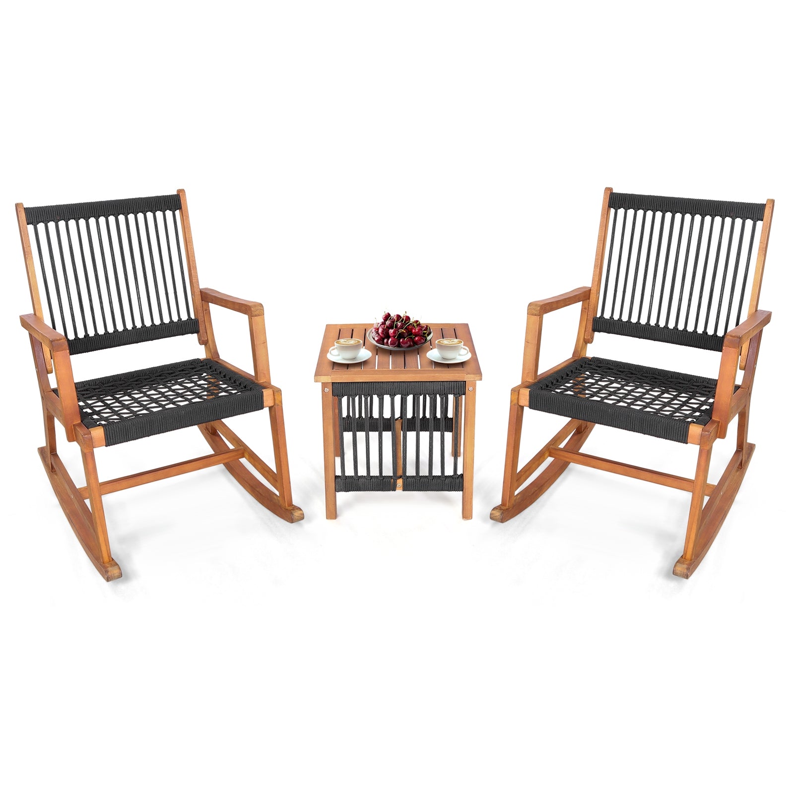 3 Pieces Acacia Wood Rocking Bistro Set Patio Conversation Sets at Gallery Canada