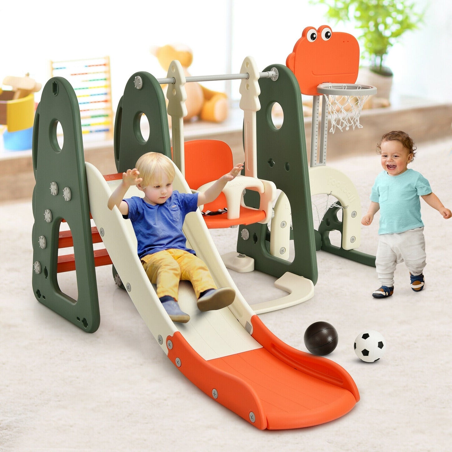 6 In 1 Toddler Slide Swing Set With Ball Games, Orange Outdoor Play at Gallery Canada