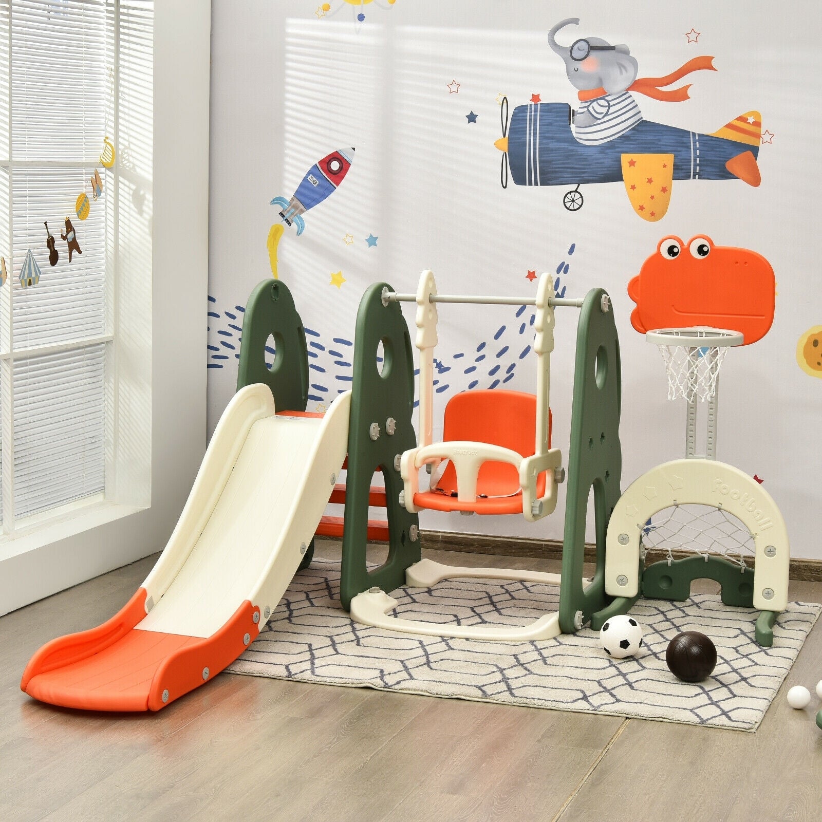 6 In 1 Toddler Slide Swing Set With Ball Games, Orange Outdoor Play at Gallery Canada