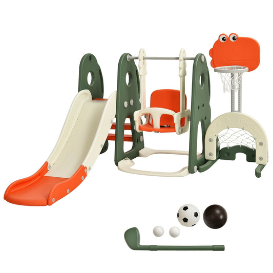 6 In 1 Toddler Slide Swing Set With Ball Games, Orange Outdoor Play Orange at Gallery Canada
