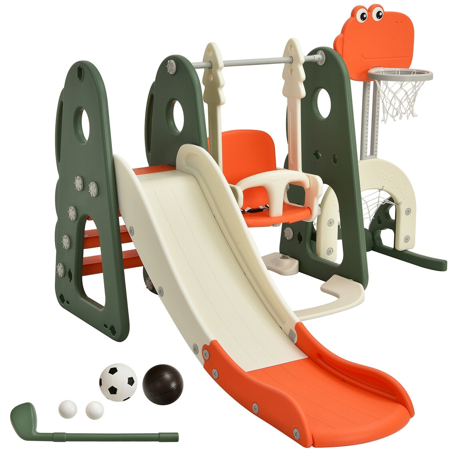6 In 1 Toddler Slide Swing Set With Ball Games, Orange Outdoor Play at Gallery Canada