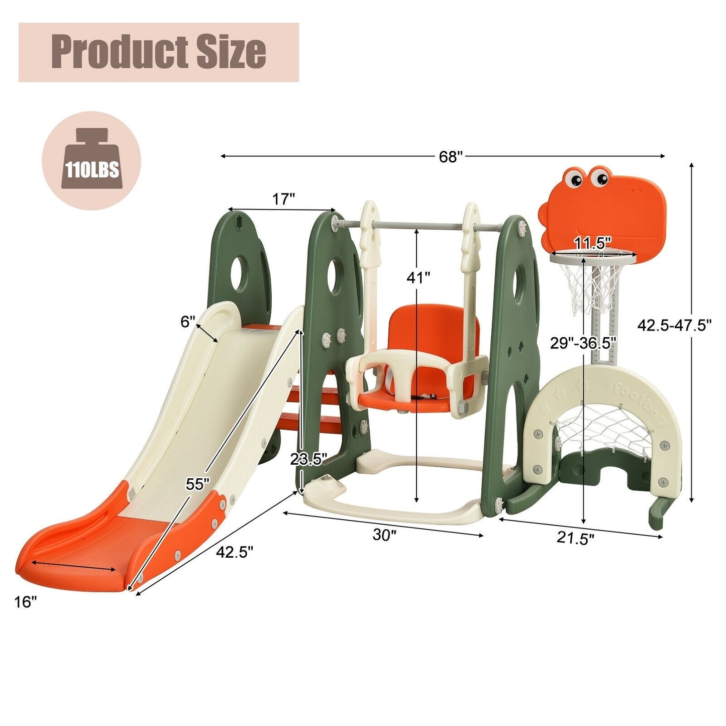 6 in 1 Toddler Slide and Swing Set with Ball Games, Orange at Gallery Canada