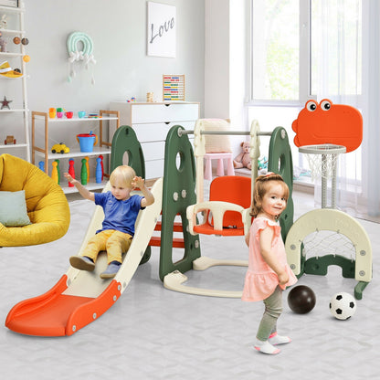 6 In 1 Toddler Slide Swing Set With Ball Games, Orange Outdoor Play at Gallery Canada