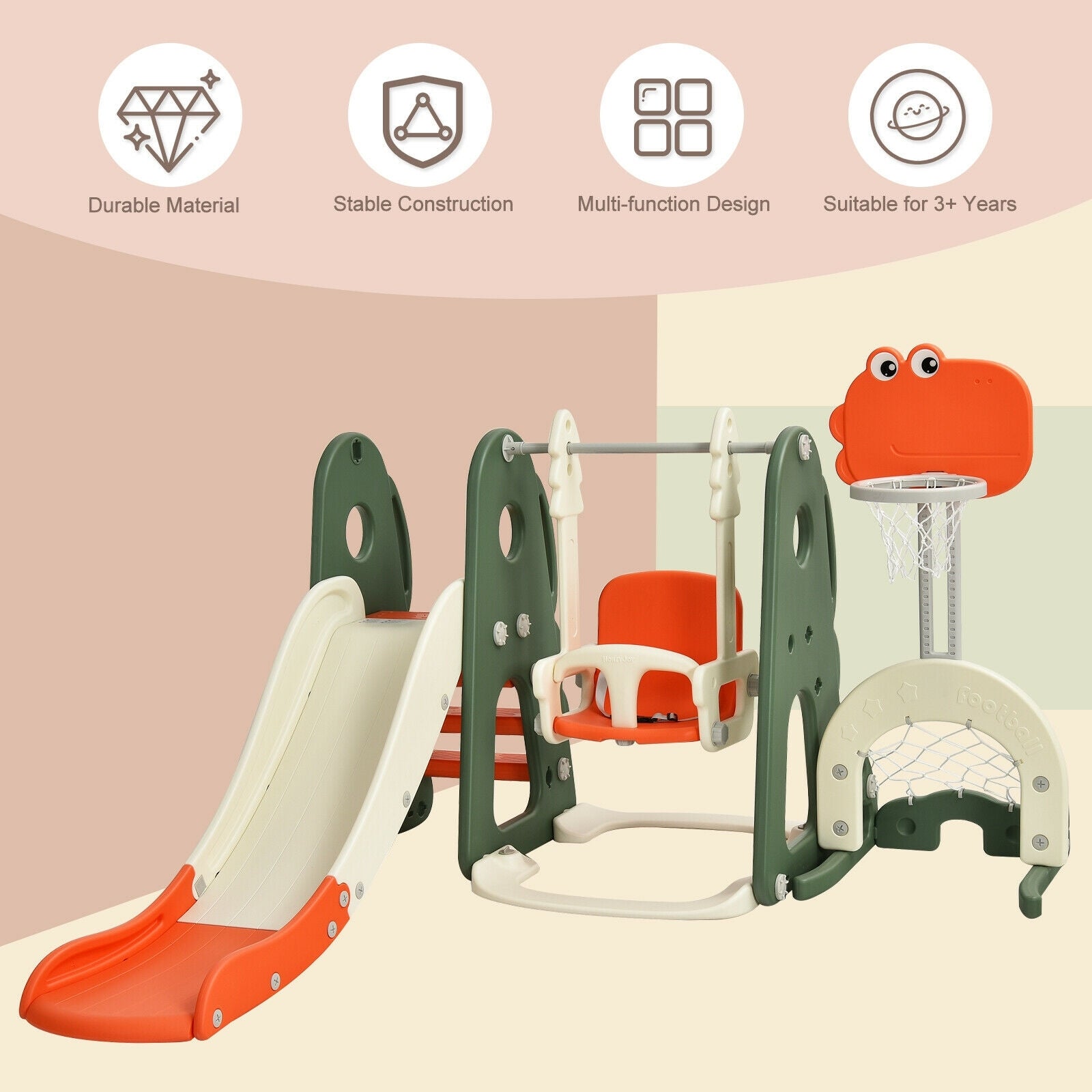 6 In 1 Toddler Slide Swing Set With Ball Games, Orange Outdoor Play at Gallery Canada